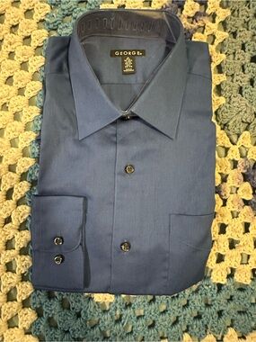 George Men's Dark Blue Dress Shirt - Spread Collar